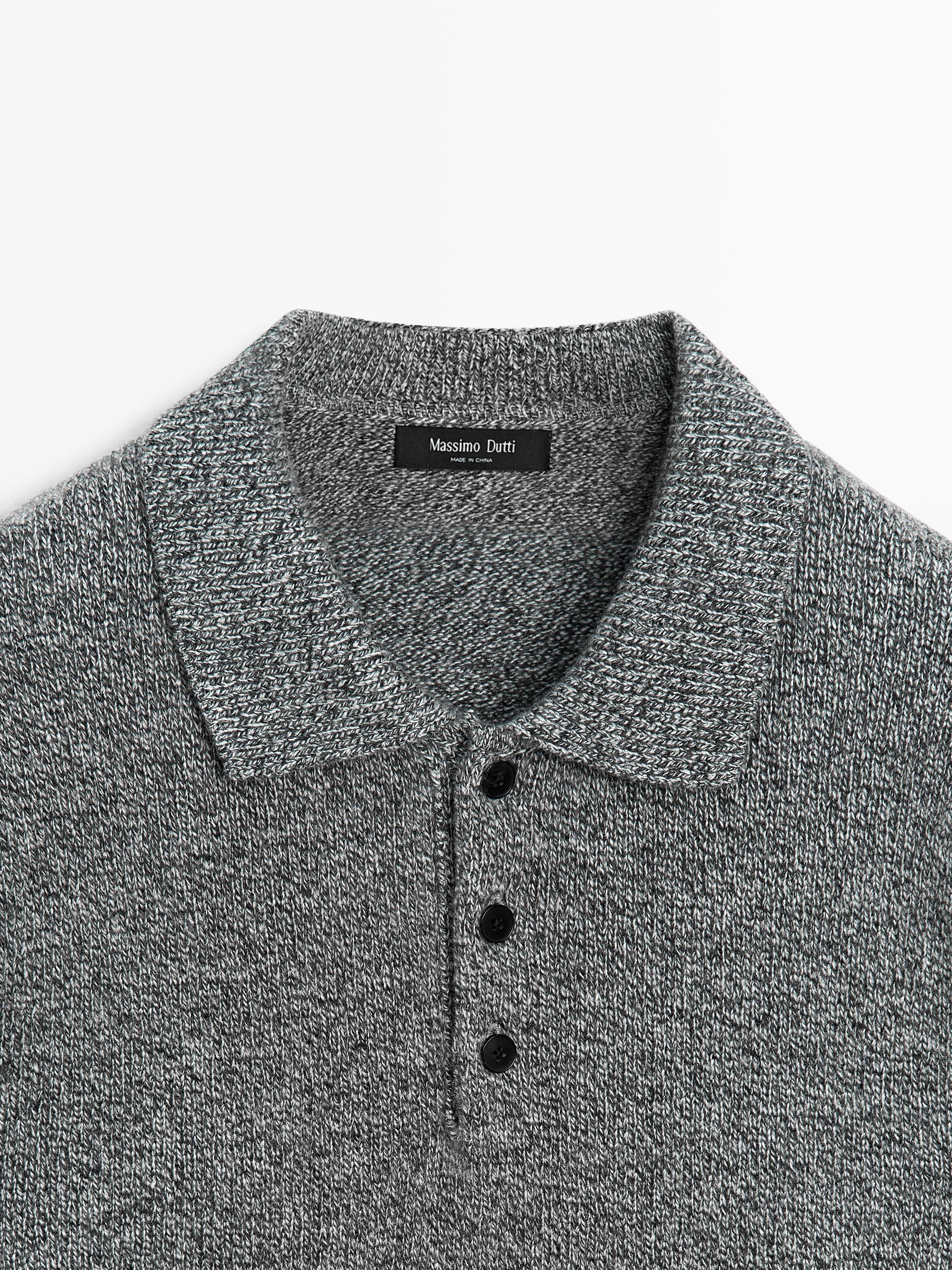 Flecked knit wool blend polo sweater